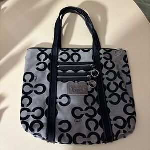 Coach Poppy Op Art Glam Black Gray Signature Tote Shoulder Bag